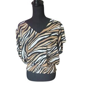 MICHAEL Michael Kors Women's Printed Tulip-Sleeve Smocked Blouse Size L